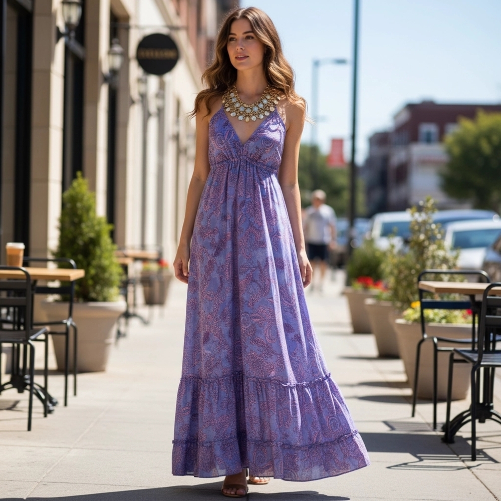 Purple Asymmetrical Halter Maxi Dress for Weddings